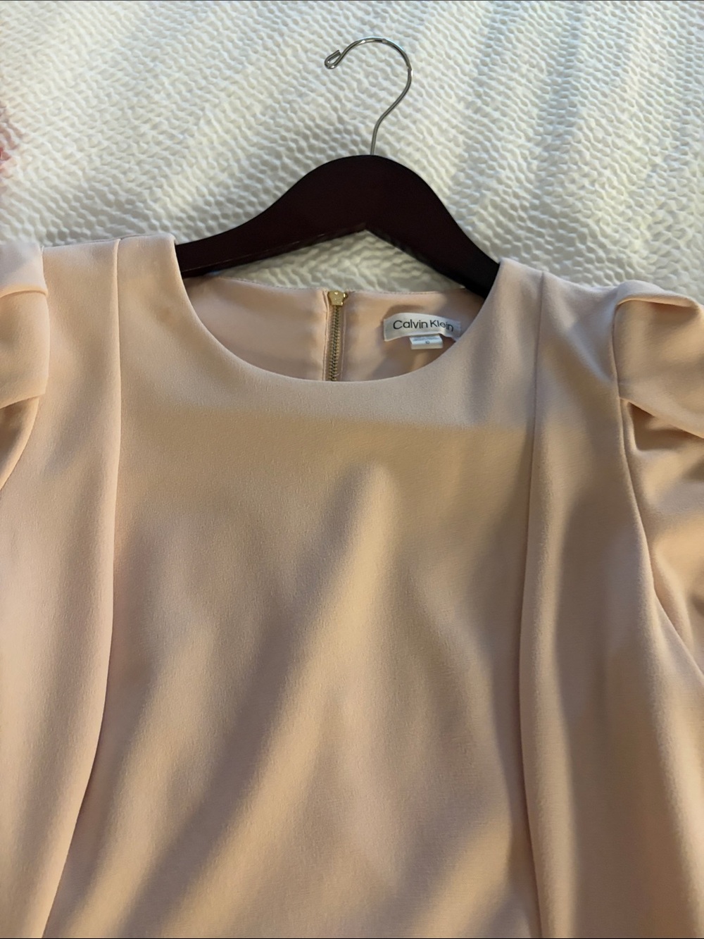 Calvin Klein Pale Peach Puff-Sleeve Midi Dress